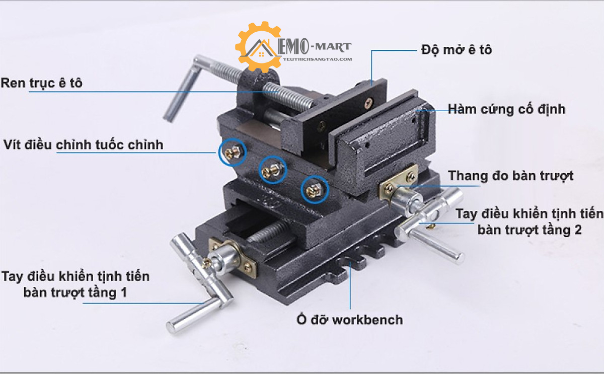 Bàn trượt hai chiều tịnh tiến kết hợp ê tô khoan bàn 3 tầng