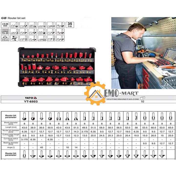 Bộ 35 mũi phay gỗ cao cấp